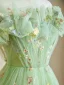 Flower Fairy Floral Sage Green Prom Dresses 2024 Ruffle Lace Floor-Length / Long Crossed Straps Off-The-Shoulder Homecoming A-Line / Princess Formal Dresses