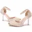 Charmant Sexy Gold Perle Strass Sommer Brautschuhe 2023 Knöchelriemen 9 cm Stilettos Spitzschuh Hochzeit Hochhackige