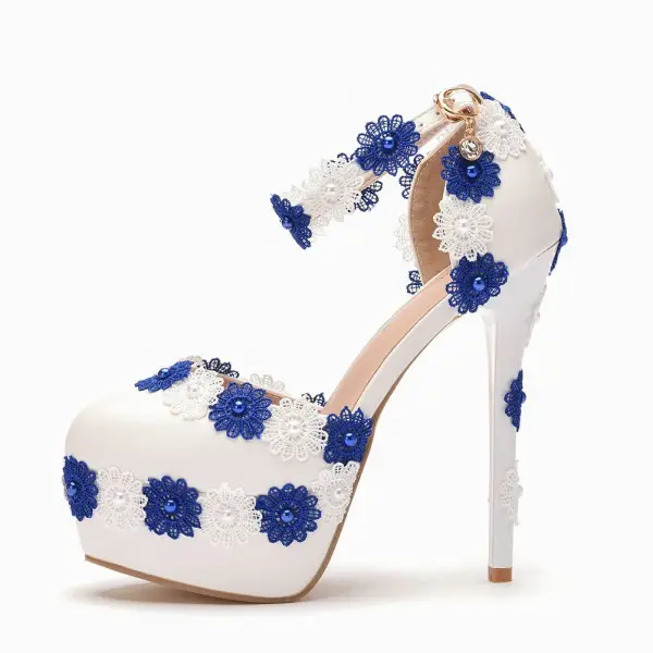 Elegant Pearl Lace Flower White Prom Womens Sandals 2023 14 cm Stiletto Heels Round Toe Sandals High Heels