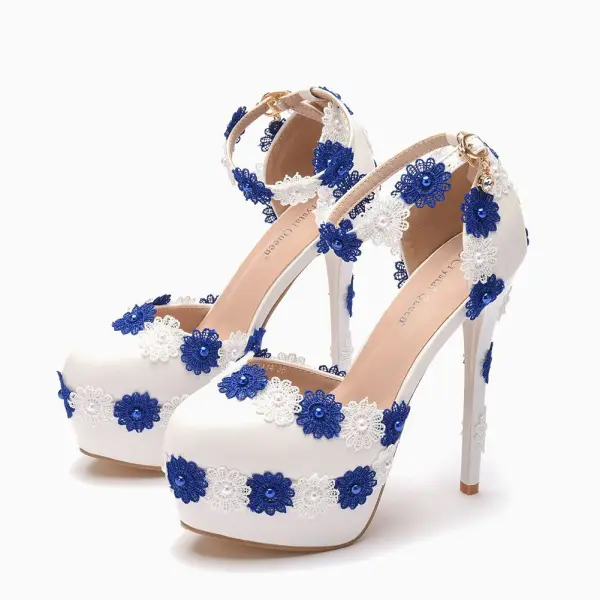 Elegant Pearl Lace Flower White Prom Womens Sandals 2023 14 cm Stiletto Heels Round Toe Sandals High Heels