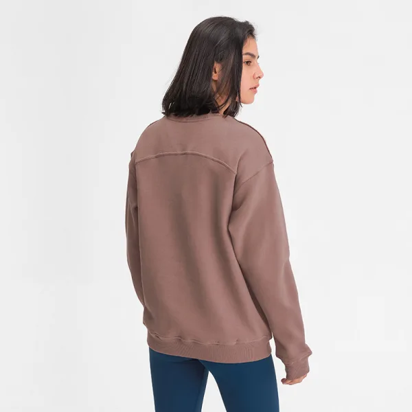 Casual Women Solid Color Brown Sweatshirts 2021 Loose Scoop Neck Long Sleeve Cotton Fall Winter Tops