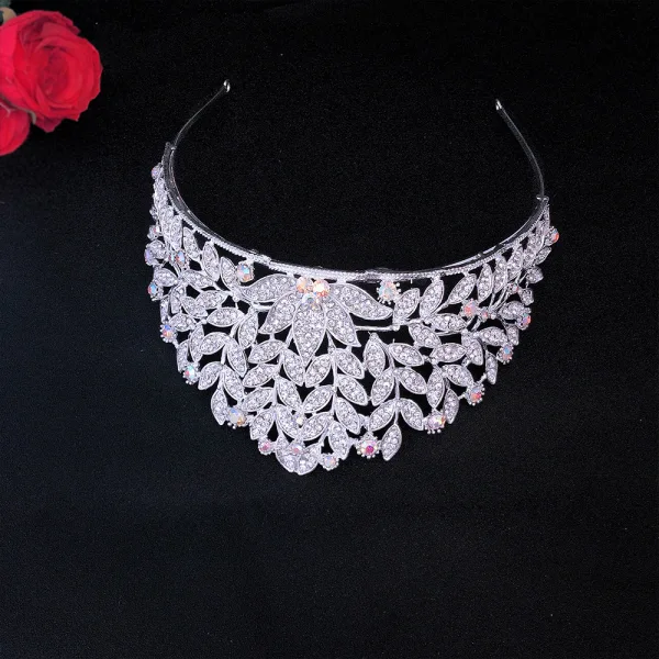 Baroque Silver Rhinestone Alloy Bridal Hair Accessories Wedding Tiara 2022