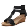 Roman Gold Summer Street Wear Womens Sandals 2022 5 cm Wedges T-Strap Open / Peep Toe Sandals
