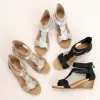 Roman Gold Summer Street Wear Womens Sandals 2022 5 cm Wedges T-Strap Open / Peep Toe Sandals