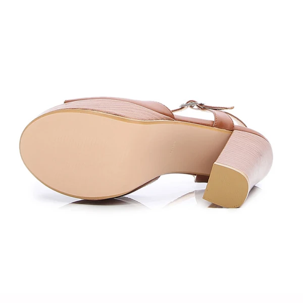 Fashion Brown Street Wear Summer Womens Sandals 2022 Ankle Strap 12 cm Thick Heels Open / Peep Toe Sandals High Heels