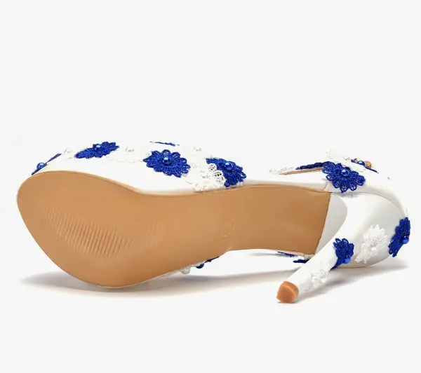 Elegant Pearl Lace Flower White Prom Womens Sandals 2023 14 cm Stiletto Heels Round Toe Sandals High Heels