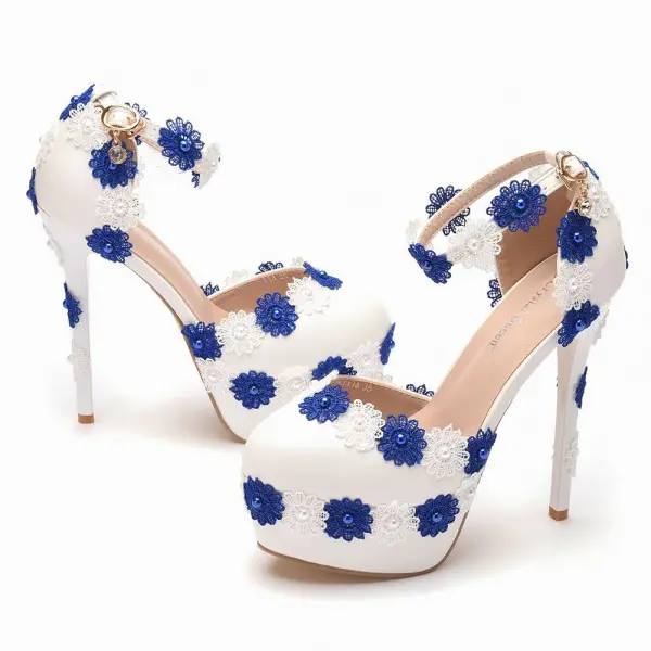 Elegant Pearl Lace Flower White Prom Womens Sandals 2023 14 cm Stiletto Heels Round Toe Sandals High Heels