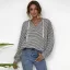 Fashion Casual Women White Stripe Sweatshirts Hoodies 2021 V-Neck Hooded Zipper Fall Long Sleeve Loose Tops