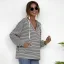 Fashion Casual Women White Stripe Sweatshirts Hoodies 2021 V-Neck Hooded Zipper Fall Long Sleeve Loose Tops