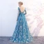 Élégant Bleu Transparentes Robe De Soirée 2018 Princesse V-Cou Manches Longues Appliques En Dentelle Train De Balayage Volants Dos Nu Robe De Ceremonie