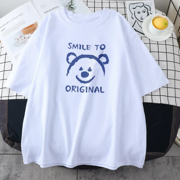 Summer Street Wear White Cartoon Loose T-Shirts 2021 Cotton Scoop Neck Short Sleeve Women's Tops