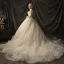 Schöne Brautkleider 2017 Perlenstickerei Mit Spitze Applikationen Rückenfreies Eckiger Ausschnitt Kurze Ärmel Kirche Ballkleid Kathedrale Schleppe