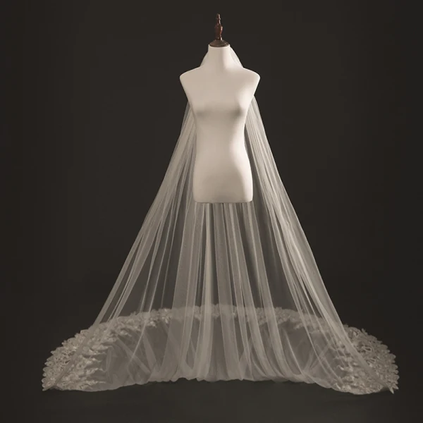 Classic Elegant Cathedral Train White Wedding Tulle Appliques Beading 3 m Wedding Veils 2018