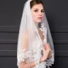 Chic / Beautiful 2017 1.5 m White Lace Tulle Appliques Outdoor / Garden Wedding Veils