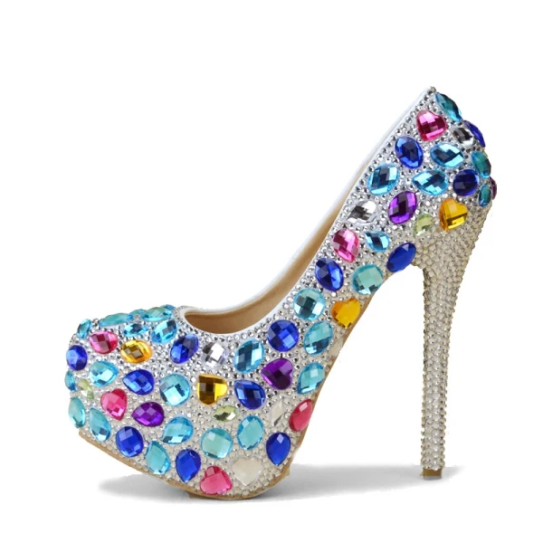 Bling Bling Multi-Couleurs 14 cm Escarpins Perlage Faux Diamant Talons Hauts À Bout Rond Promo Escarpins 2018