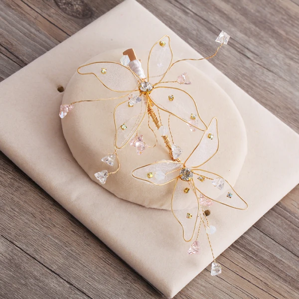 Charmant Glamour Doré Papillon Accessoire Cheveux 2019 Fait main Perlage Cristal Faux Diamant Mariage Soirée Promo Accessorize