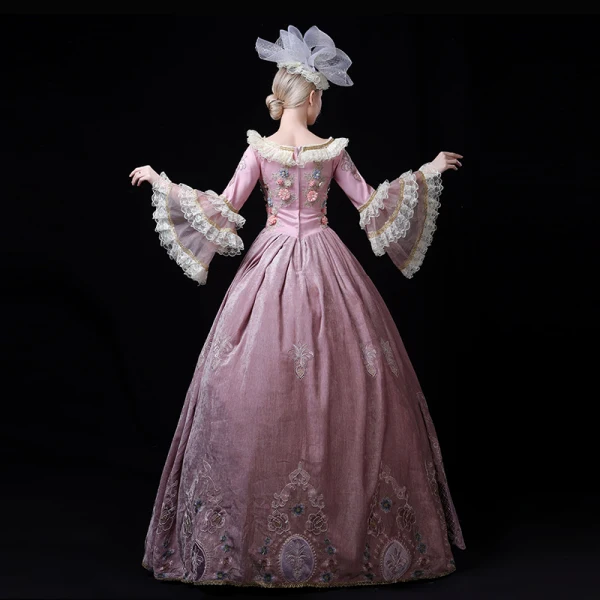Vintage / Retro Medieval Candy Pink Ball Gown Prom Dresses 2021 Floor-Length / Long Long Sleeve 3D Lace Flower Embroidered Handmade Beading Pearl Lace