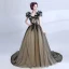 Klassisch Elegante Schwarz Ballkleider 2018 Tülle V-Ausschnitt Ballkleid Lange Applikationen Rückenfreies Stickerei Festliche Kleider