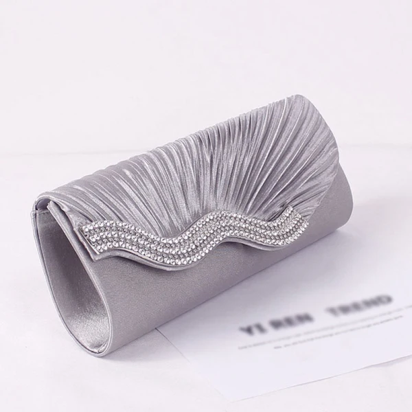 Chic / Beautiful 2017 Outdoor / Garden Black Champagne Grey White Leaf Rhinestone Taffeta Church Evening Party Clutch Bags