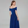 Piękne Królewski Niebieski Sukienki Na Wesele Dla Mamy 2020 Princessa Długie Kótkie Rękawy Bez Pleców Frezowanie Cekiny Ślub Wieczorowe Sukienki Na Wesele
