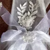 Chic / Beautiful White Bridal Gloves 2020 Appliques Buttons Leaf Lace Tulle Bridal Prom Wedding Accessories