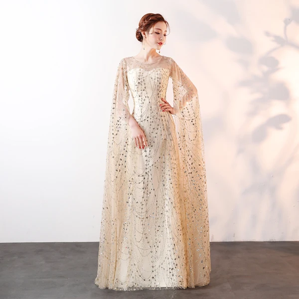 Scintillantes Bling Bling Champagne Longue Robe De Soirée 2018 Princesse Tulle U-Cou Perlage Paillettes Soirée Robe De Ceremonie