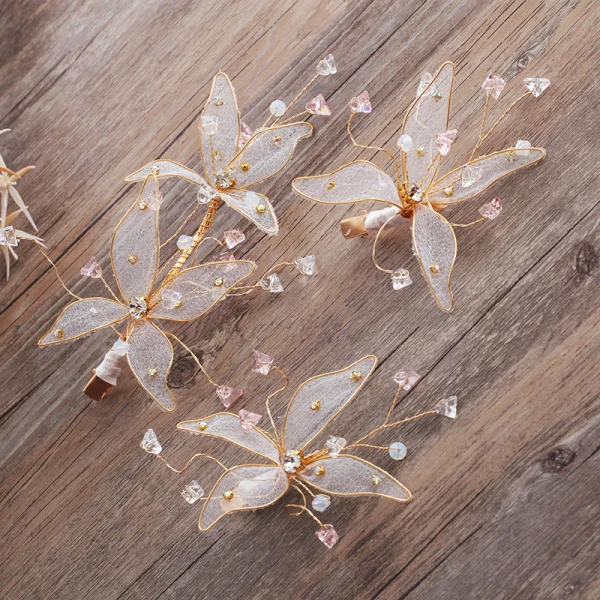 Charmant Glamour Doré Papillon Accessoire Cheveux 2019 Fait main Perlage Cristal Faux Diamant Mariage Soirée Promo Accessorize