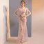 Sexy Blushing Pink Floor-Length / Long Evening Dresses  2018 Trumpet / Mermaid Tulle V-Neck Appliques Backless Beading Evening Party Formal Dresses