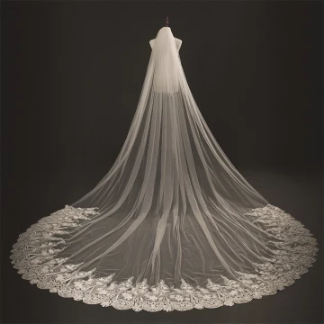 Classic Elegant Cathedral Train White Wedding Tulle Appliques Beading 3 M Wedding Veils 2018
