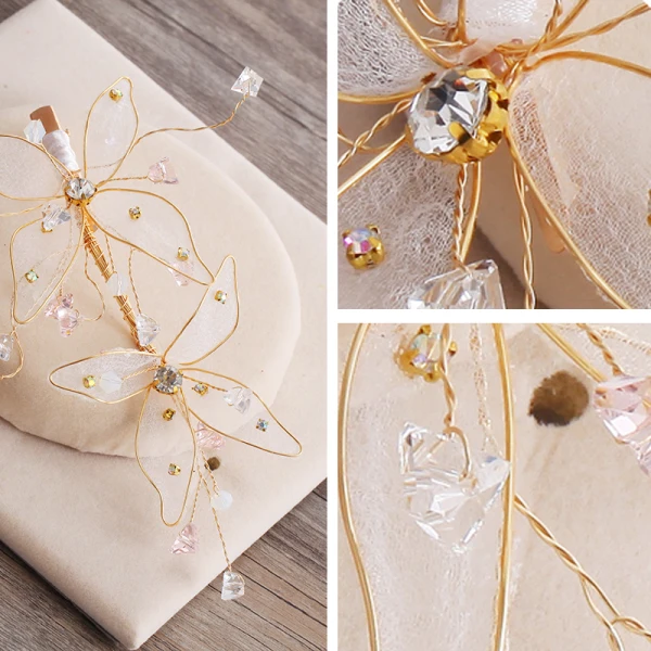 Charmant Glamour Doré Papillon Accessoire Cheveux 2019 Fait main Perlage Cristal Faux Diamant Mariage Soirée Promo Accessorize