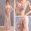Sexy Blushing Pink Floor-Length / Long Evening Dresses  2018 Trumpet / Mermaid Tulle V-Neck Appliques Backless Beading Evening Party Formal Dresses
