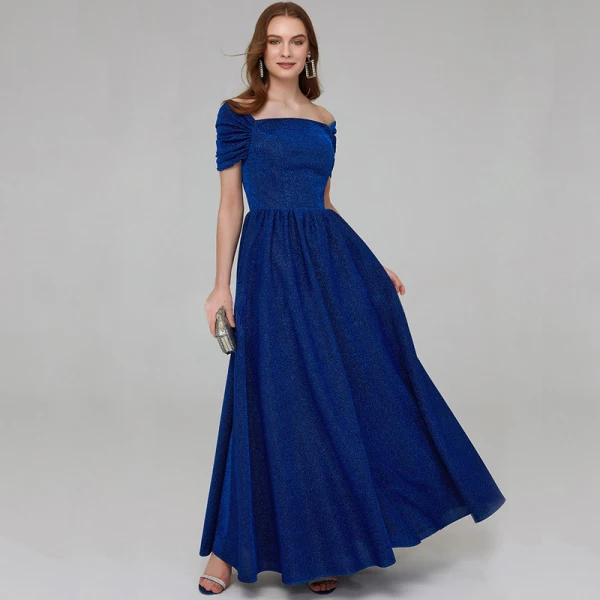Chic / Beautiful Royal Blue Mother Of The Bride Dresses 2020 A-Line / Princess Floor-Length / Long Short Sleeve Backless Beading Sequins Wedding Evening Party Wedding Party Dresses
