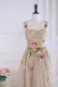 Blumenfee Champagner 3D Spitze Stickerei Blumen Ballkleider 2024 Blumen Tülle Reißverschluss Spaghettiträger Ärmellos Festliche Kleider