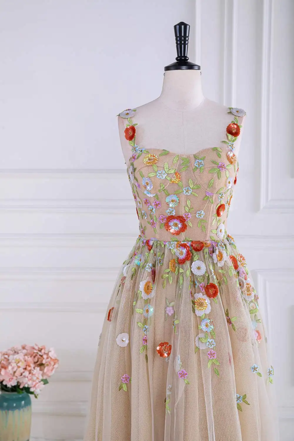 floral homecoming dresses 2023 A-Line Scoop Knee-Length Champagne Homecoming Dress with Red Flowers,MH476  – Musebridals