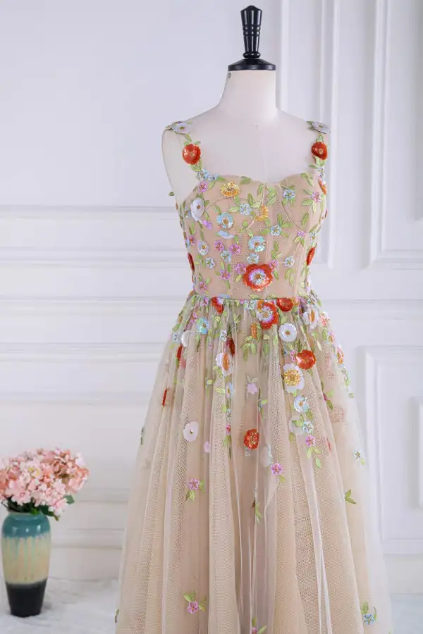 prom dresses embroidered flowers Elegant White and Blue Floral Embroidered Long Prom Gown – FancyVestido main image 0