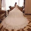Luxury / Gorgeous Church Wedding Dresses 2017 White Ball Gown Royal Train Off-The-Shoulder Short Sleeve Backless Lace Appliques Beading Flower Pearl Sequins