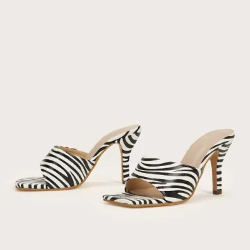 Fashion Black Street Wear Zebra Striped Womens Sandals 2022 9 Cm Stiletto Heels Open Peep Toe Sandals High Heels