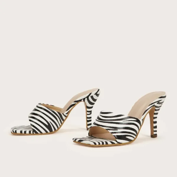 Fashion Black Street Wear Zebra Striped Womens Sandals 2022 9 cm Stiletto Heels Open / Peep Toe Sandals High Heels