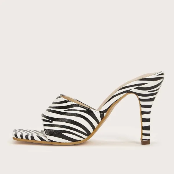 Fashion Black Street Wear Zebra Striped Womens Sandals 2022 9 cm Stiletto Heels Open / Peep Toe Sandals High Heels