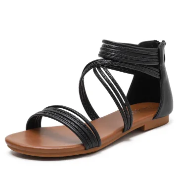 Bohemia Summer Black Beach Flat Womens Sandals 2022 Ankle Strap Open Peep Toe Sandals