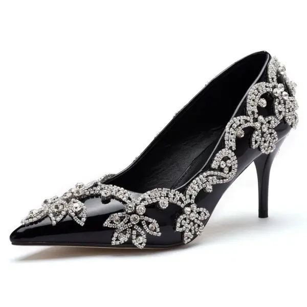 Charmant Zwarte Avond Rhinestone Pumps 2023 Hoge Hakken 7 cm Naaldhakken / Stiletto Spitse Neus Pumps Pumps