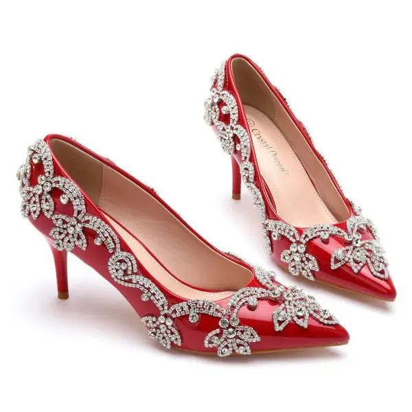 Charmant Zwarte Avond Rhinestone Pumps 2023 Hoge Hakken 7 cm Naaldhakken / Stiletto Spitse Neus Pumps Pumps