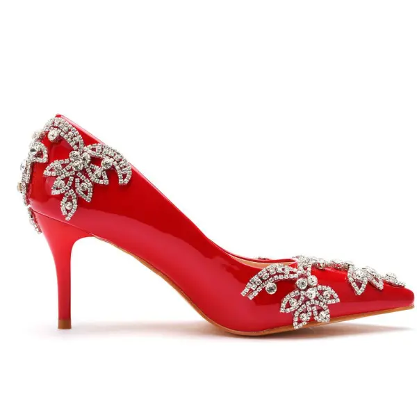Schöne Rot Abend Strass Pumps 2023 7 cm Stilettos Spitzschuh Pumps Hochhackige