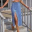 Fashion Casual Women Ocean Blue Denim Skirts 2021 Buckle Split Front Tea-length Bottoms