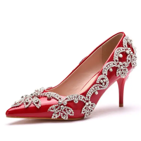 Charmant Zwarte Avond Rhinestone Pumps 2023 Hoge Hakken 7 cm Naaldhakken / Stiletto Spitse Neus Pumps Pumps