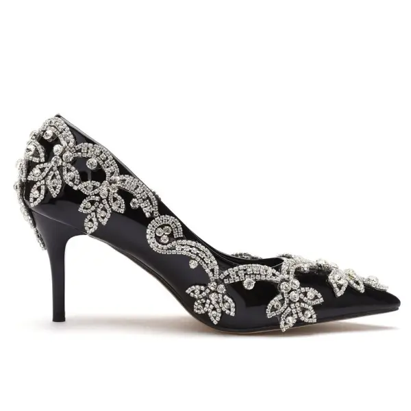 Charmant Zwarte Avond Rhinestone Pumps 2023 Hoge Hakken 7 cm Naaldhakken / Stiletto Spitse Neus Pumps Pumps