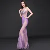 Sexy Formal Dresses 2017 Evening Dresses  Lilac Trumpet / Mermaid Floor-Length / Long Backless Spaghetti Straps Sleeveless Sequins
