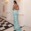 Sexy Vert Citron Paillettes Été Robe De Soirée 2022 Trompette / Sirène Bretelles Spaghetti Sans Manches Dos Nu Train De Balayage Soirée Robe De Ceremonie