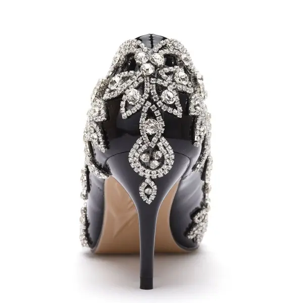 Charmant Zwarte Avond Rhinestone Pumps 2023 Hoge Hakken 7 cm Naaldhakken / Stiletto Spitse Neus Pumps Pumps