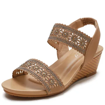 Roman Brown Street Wear Rivet Womens Sandals 2022 5 Cm Wedges Open Peep Toe Sandals